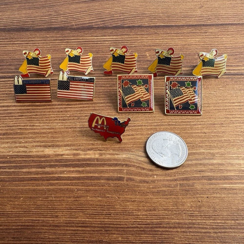 Vintage McDonald's Patriotic Enamel Lapel Pin Lot American Flag USA All American